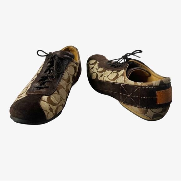 Vintage Coach Signature Jacquard Canvas Suede Sneakers Mens 8D Henley P718 Italy